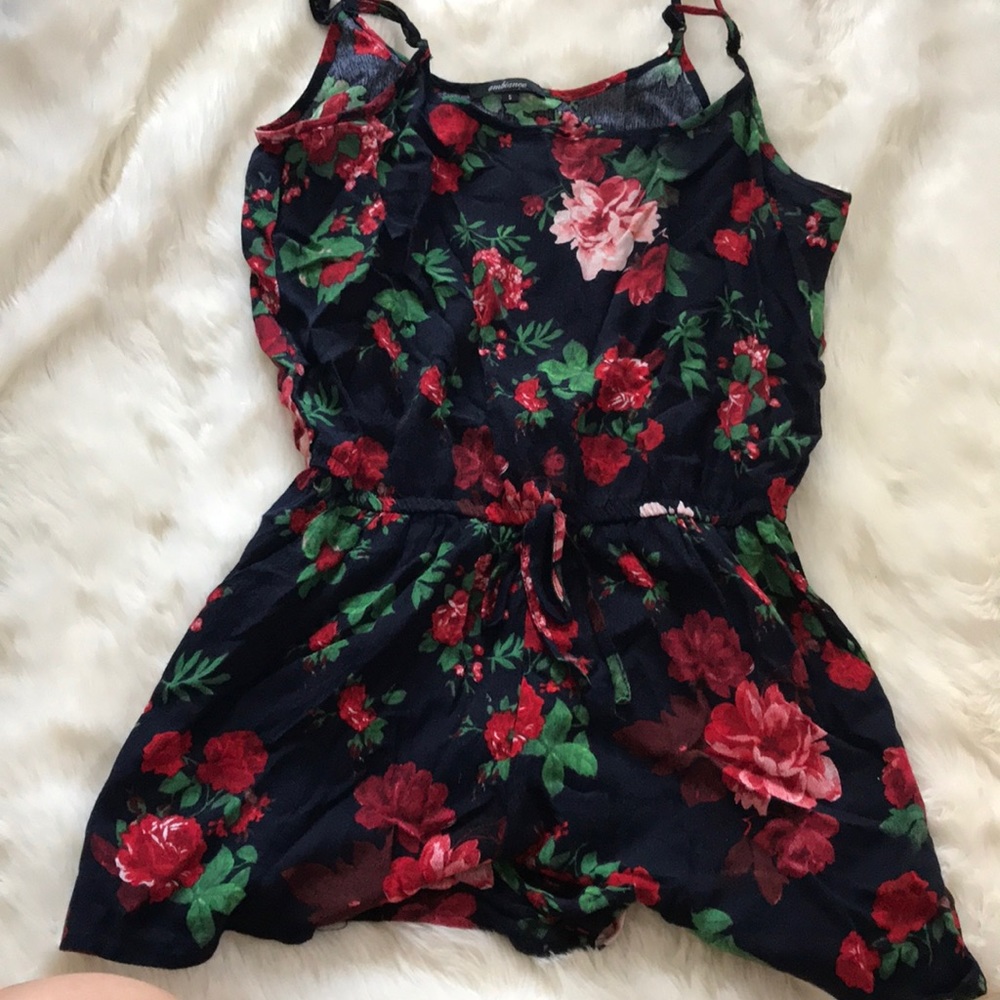 Navy with red floral romper